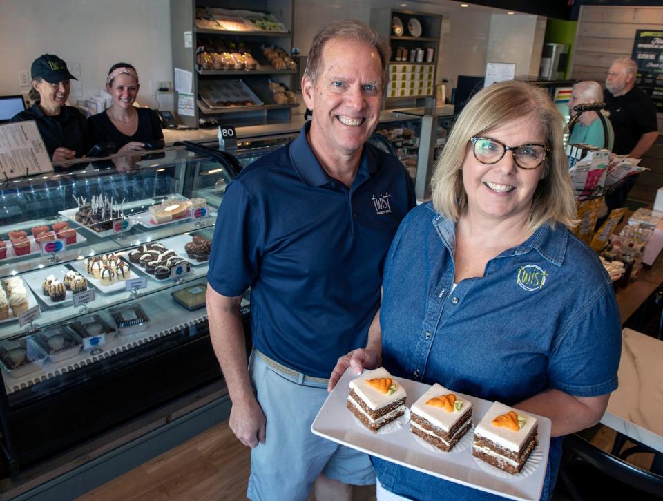 Phillip and Kathryn Ernst are co-owners of Twist Bakery & Cafe in Millis, Aug. 30, 2024. The bakery, which has a second location in Burlington, ranks in the top 10 best gluten-free bakeries in the country, according to 10Best, a USA Today Network website.