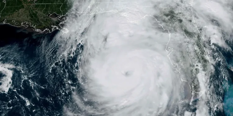 This image obtained from the US National Oceanic and Atmospheric Administration (NOAA) shows Hurricane Helene on Thursday, 26 September 2024 ahead of the storm's landfall in Florida.