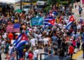 Cubans demonstrate in Miami's Little Havana neighborhood during a march in solidarity with the protests in Cuba in July 2021.