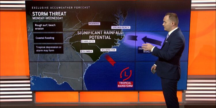 NC flooding, Tropical Depression Gordon path