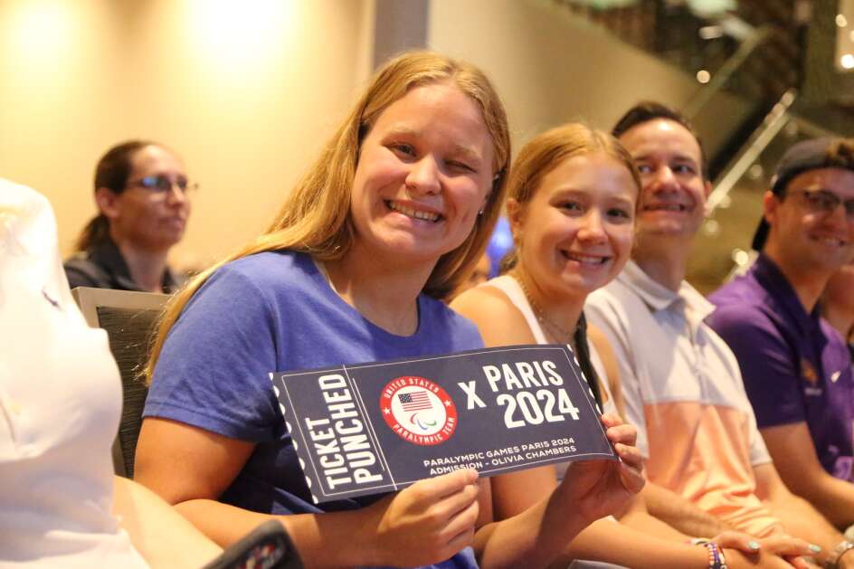 Rising University of Northern Iowa senior Olivia Chambers is named Sunday, June 30, 2024, during a ceremony in Minneapolis to the U.S. swim team for the Paralympic Games in Paris. (Photo courtesy of UNI Athletics)