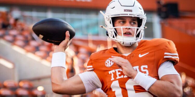 Texas quarterback Arch Manning during pregame warmups on September 21, 2024.