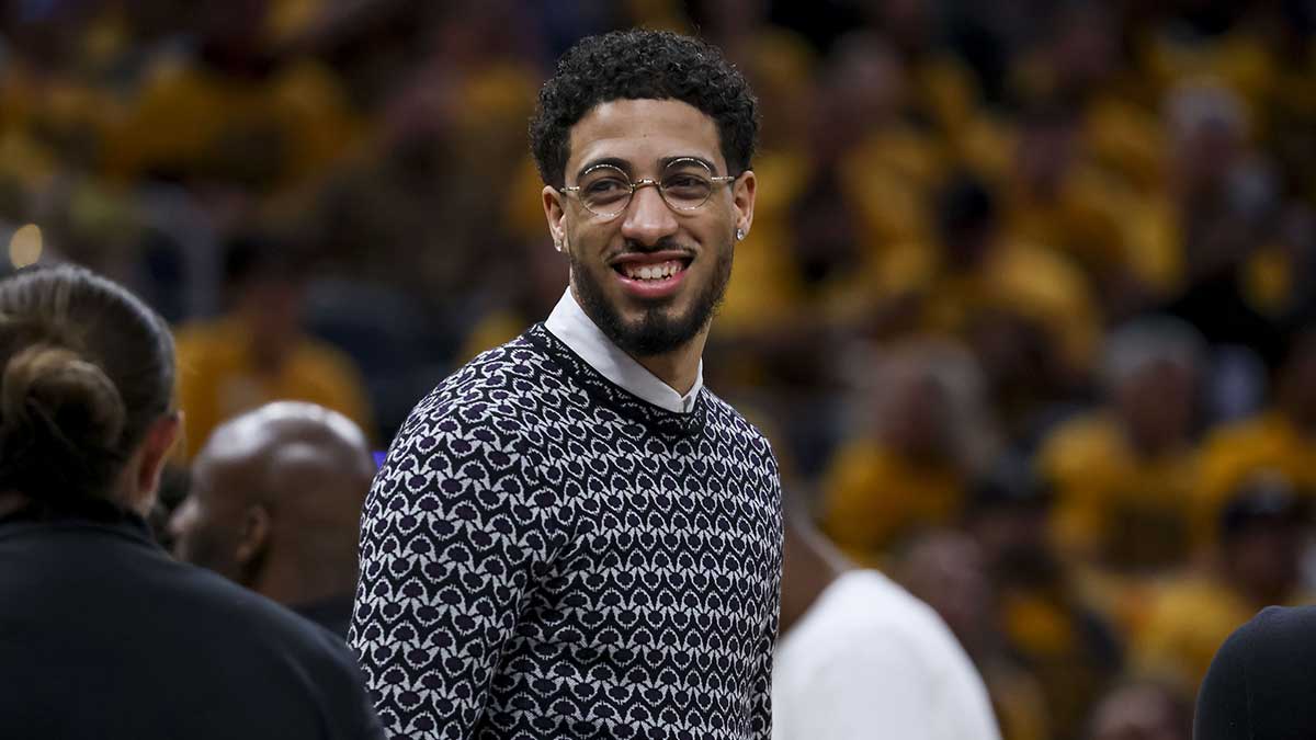 Tyrese Haliburton during the first quarter during game four of the eastern conference finals for the 2024 NBA playoffs at Gainbridge Fieldhouse. 