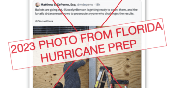 Picture of boarded-up windows is from 2023 Florida storm, not Michigan voting centers