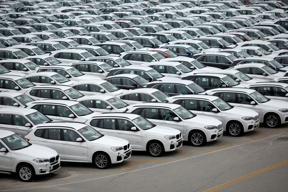 BMW vehicles sit parked before being driven onto vehicle carrier ships at the Port of Charleston in Charleston, South Carolina.