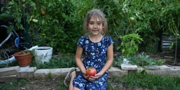 Naomi, 7, shows off the family's prized garden that is full of vegetables at her home in Denver on Sept. 17, 2024. (Photo by Helen H. Richardson/The Denver Post)