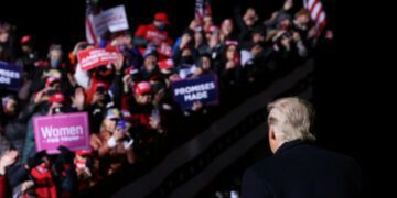 Then US President Donald Trump looks back at his supporters in this file photo, as he departs at the end of a campaign event at Eppley Airfield in Omaha, Nebraska, U.S. October 27, 2020. Photo: REUTERS/Jonathan Ernst/File Photo