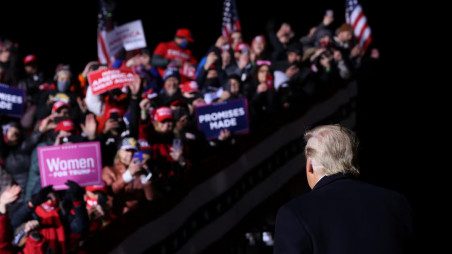 Then US President Donald Trump looks back at his supporters in this file photo, as he departs at the end of a campaign event at Eppley Airfield in Omaha, Nebraska, U.S. October 27, 2020. Photo: REUTERS/Jonathan Ernst/File Photo