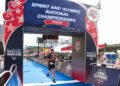 Santa Cruz's Connor Spencer completes the 2024 USA Triathlon Sprint Distance National Championships in Atlantic City, N.J., on Sept. 15. He took first place in the Clydesdale division. (FinisherPix)