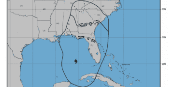 Projected arrival time of tropical-storm-force winds from Hurricane Helene, as of Thursday, Sept. 26, 2024.