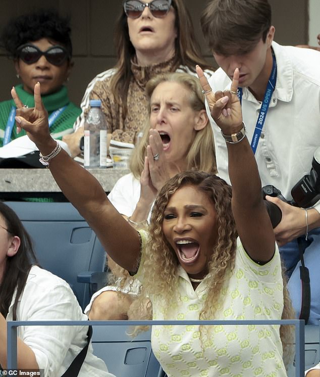 Serena got into the swing of things as she was spotted clapping and jumping up and down throughout the match as she cheered on the players