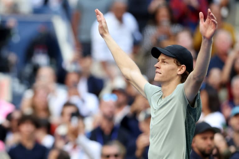 Victory: Jannik Sinner celebrates after defeating Taylor Fritz (MATTHEW STOCKMAN)