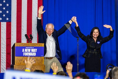 Vice President nominee Tim Walz gives remarks in Grand Rapids