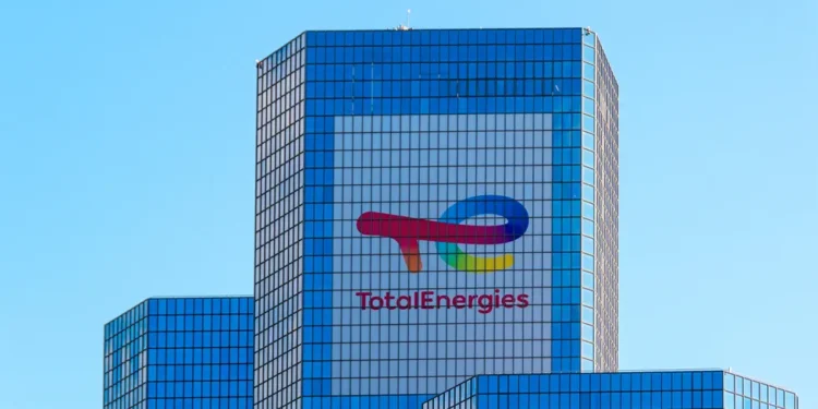 Exterior view of the tower housing the headquarters of the oil company TotalEnergies in Paris