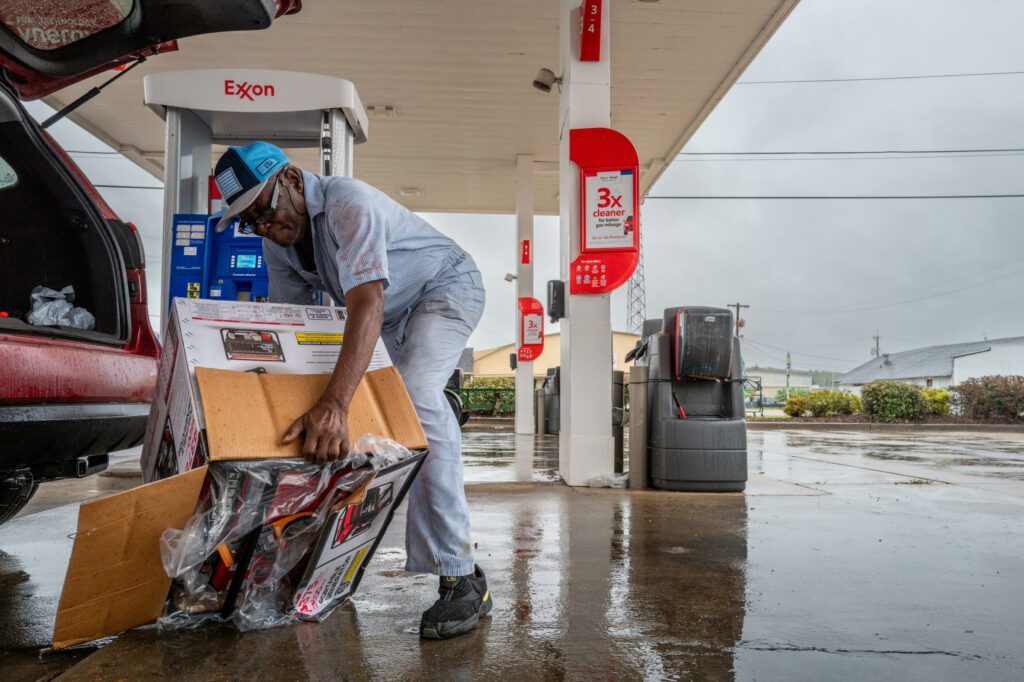 Porkchop Singleton, 78, prepares his generator ahead of Hurricane Francine in Morgan City, Louisiana