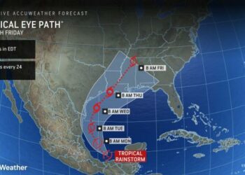 Tropical rainstorm forms in the warm Gulf waters, with sites set on the South US coast