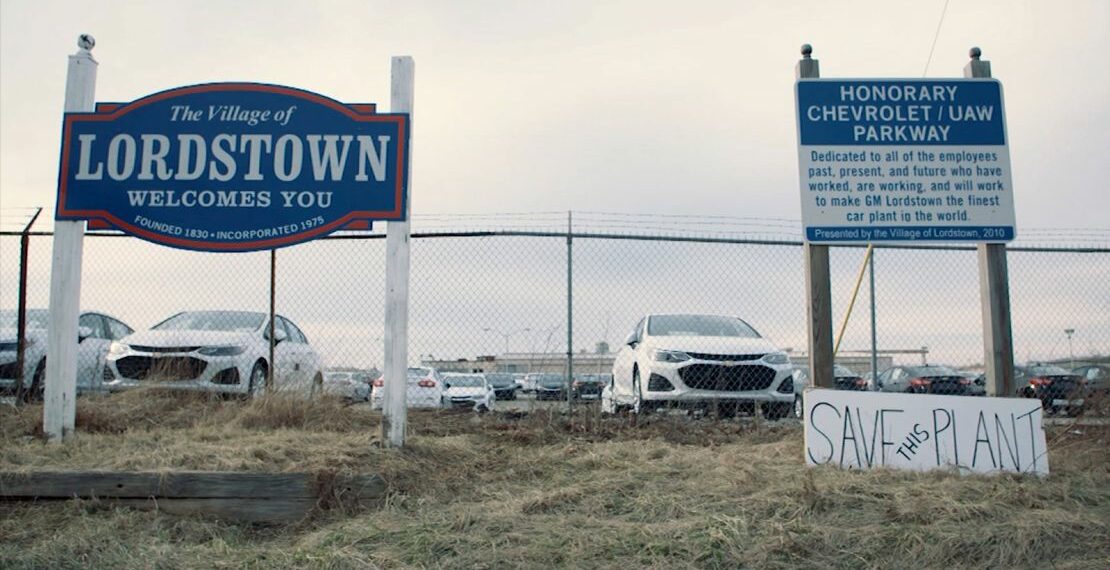 Signs seen outside the Lordstown plant before its closure.