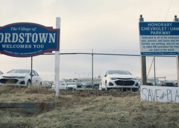 Signs seen outside the Lordstown plant before its closure.