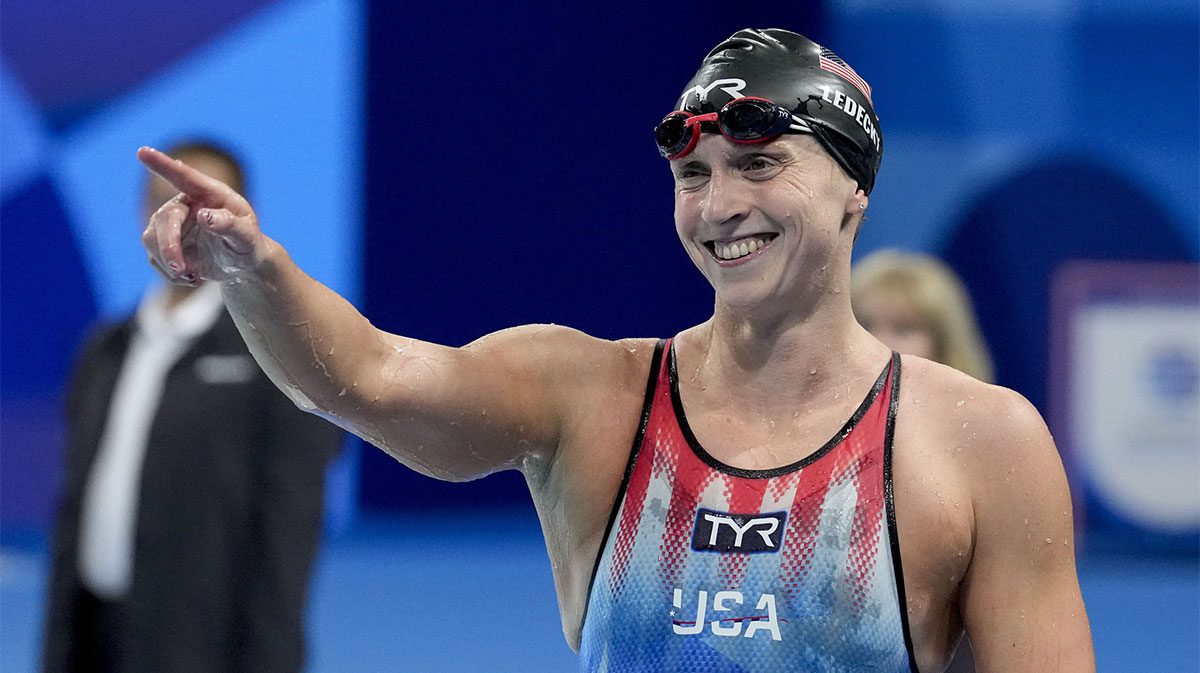 Katie Ledecky (USA) in the women’s 800-meter freestyle final during the Paris 2024 Olympic Summer Games at Paris La Défense Arena.