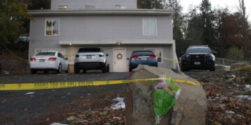 PHOTO: In this Nov. 16, 2022, file photo, flowers were left at the house where four University of Idaho students were found dead, in Moscow, Idaho.