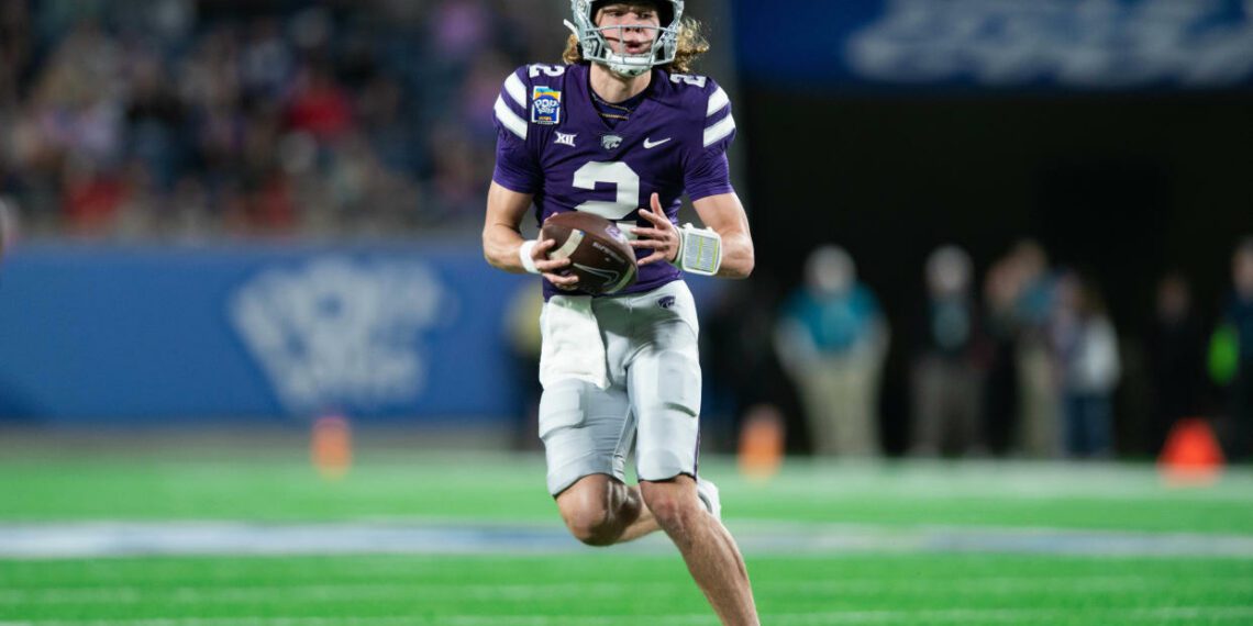 Kansas State sophomore Avery Johnson (2) will make his first home start at quarterback Saturday when the Wildcats open the 2024 season against Tennessee-Martin at Bill Snyder Family Stadium.