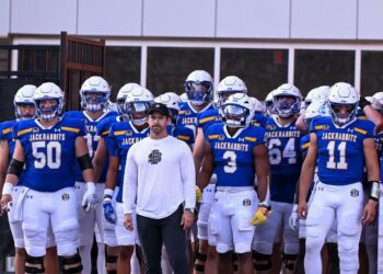 South Dakota State Jackrabbits wait to run out to the football field on Saturday, Sept. 7, 2024, at Dana J. Dykhouse Stadium in Brookings.