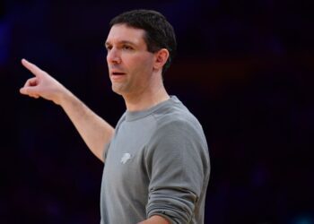 Mar 4, 2024; Los Angeles, California, USA; Oklahoma City Thunder head coach Mark Daigneault watches game action against the Los Angeles Lakers during the first half at Crypto.com Arena. Mandatory Credit: Gary A. Vasquez-USA TODAY Sports