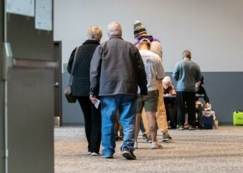 Voters wait in line at Covenant Church in Buckingham during last year's Election Day on Tuesday, Nov. 7, 2023.