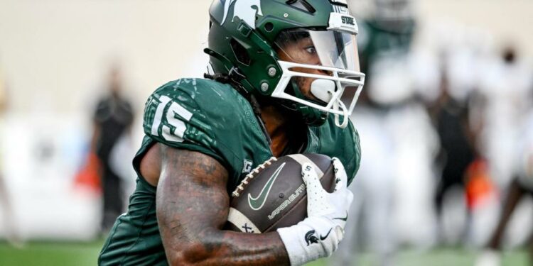 Michigan State's Kay'ron Lynch-Adams runs against Prairie View A&M during the fourth quarter on Saturday, Sept. 14, 2024, at Spartan Stadium in East Lansing.