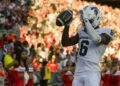 Sep 7, 2024; College Park, Maryland, USA; *Michigan State Spartans wide receiver Nick Marsh (6) celebrates after scoring a touchdown during the second half against the Maryland Terrapins at SECU Stadium. Mandatory Credit: Tommy Gilligan-Imagn Images