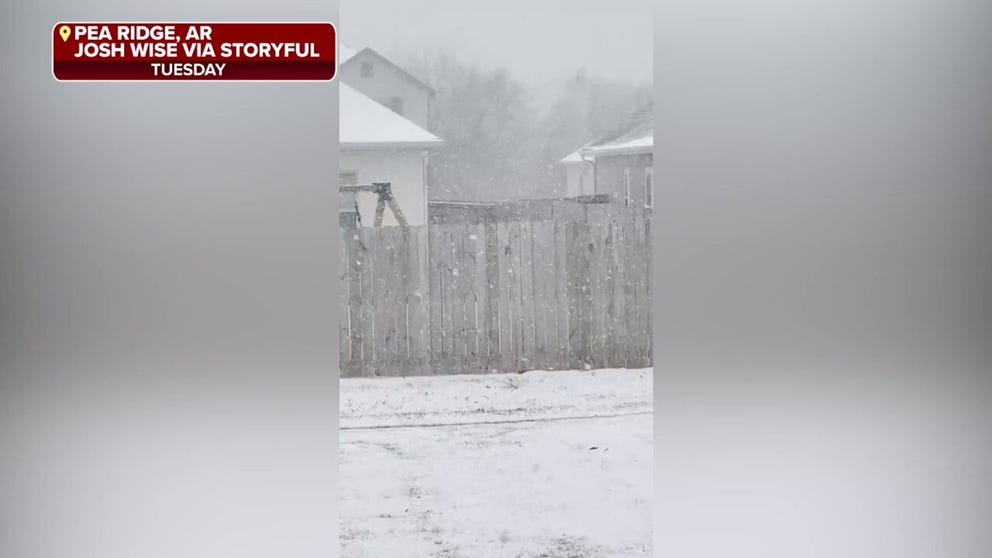 Heavy ⁣snow falls on Pea Ridge, Arkansas during a ‍winter storm that moved across various‍ states toward the East Coast.